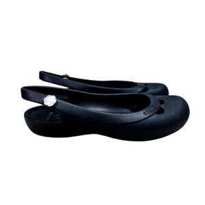 Crocs Jayna Slingback Ballet Flats Black 8 Women Slip On Shoes Flower Charm